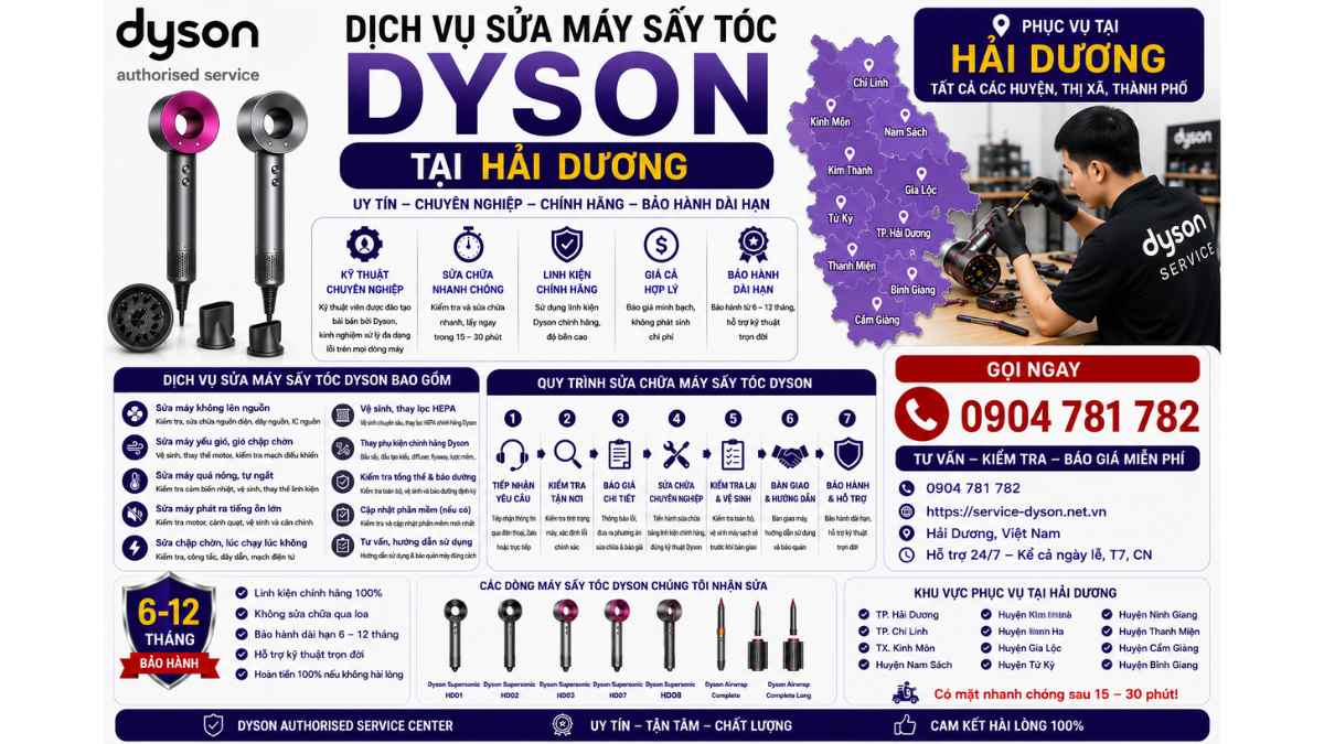 Dịch Vụ Sửa Máy Sấy Tóc Dyson Tại Hải Dương Bao Gồm