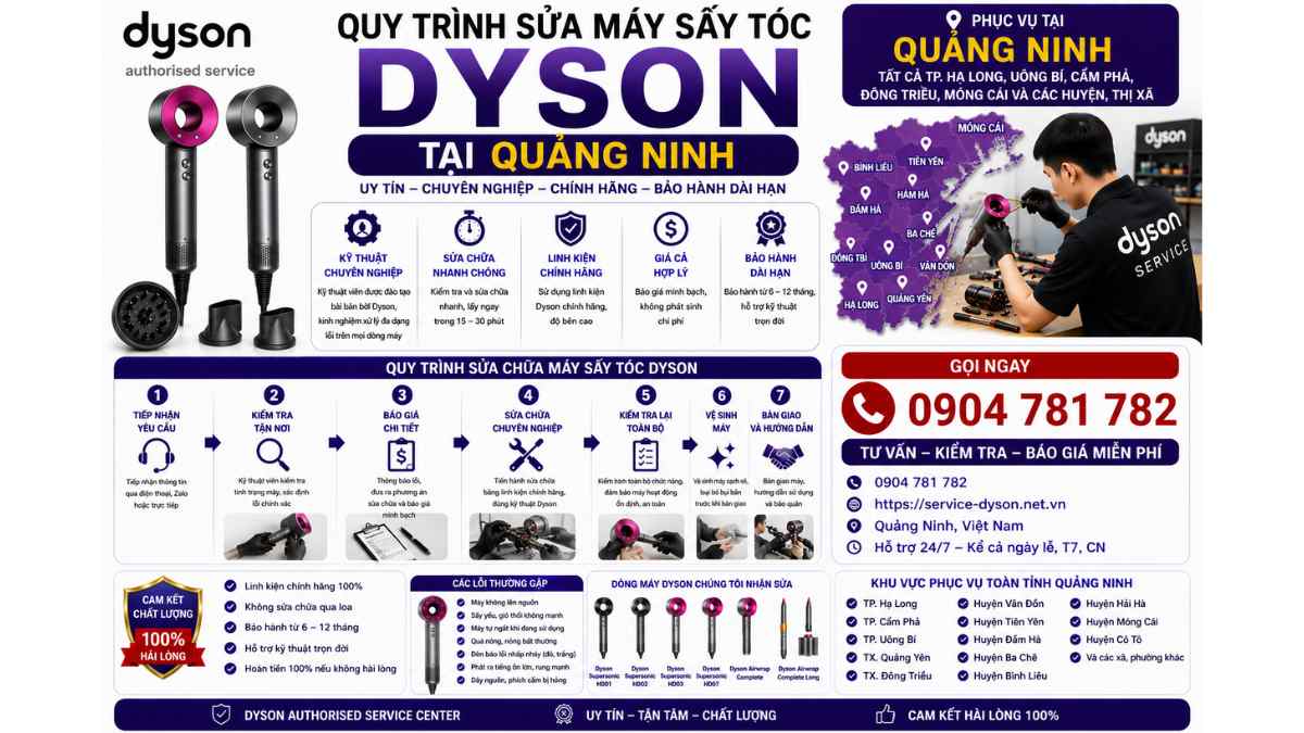 Quy Trình Sửa Máy Sấy Tóc Dyson Tại Quảng Ninh