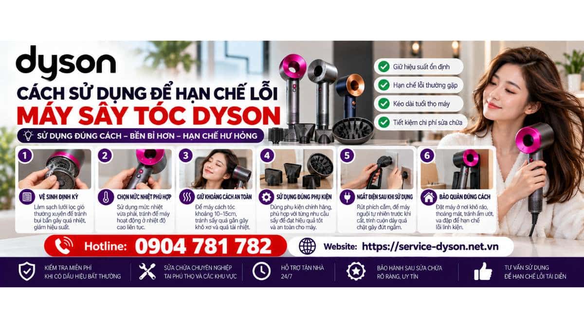 Cách sử dụng để hạn chế lỗi máy sấy tóc Dyson Hotline 0904 781 782 - Website httpsservice-dyson.net.vn